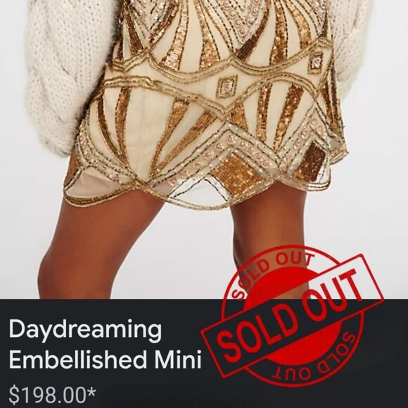 Free People Daydreaming Embellished Mini Skirt With Gold Sequins & Scalloped Hem - Picture 13 of 13
